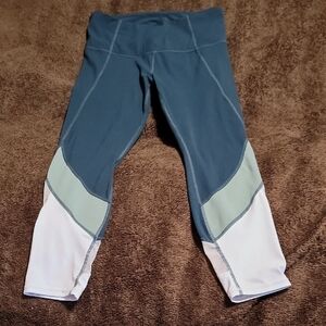 Athleta Performance teal and White Color-Block Leggings